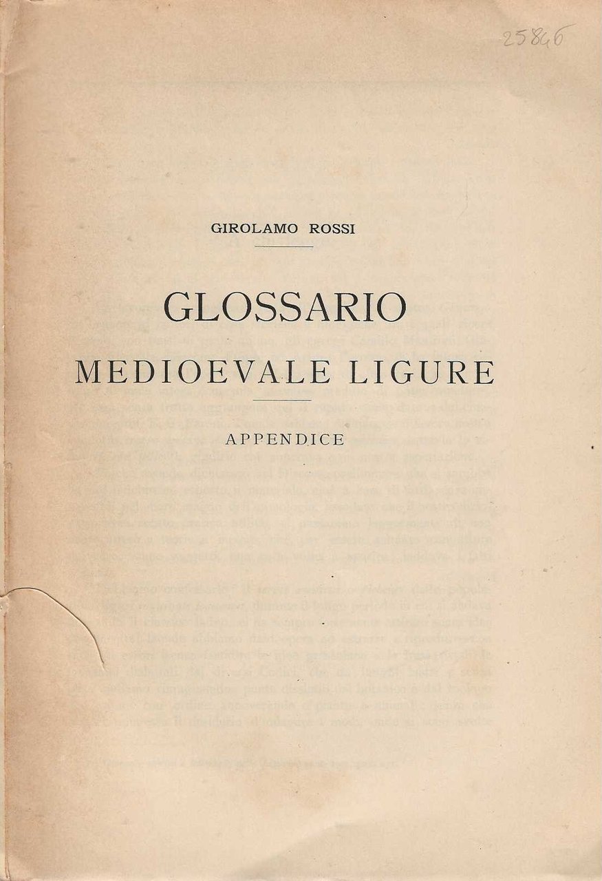 Glossario Medioevale Ligure . appendice