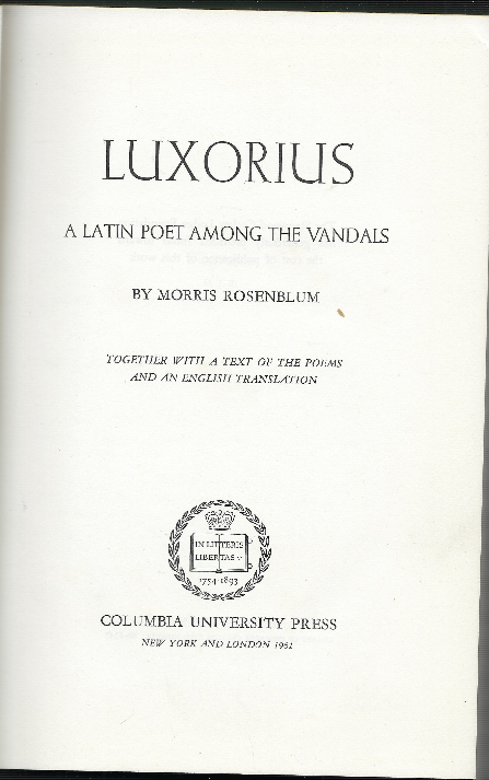 Luxorius A Latin Poet Among The Vandals