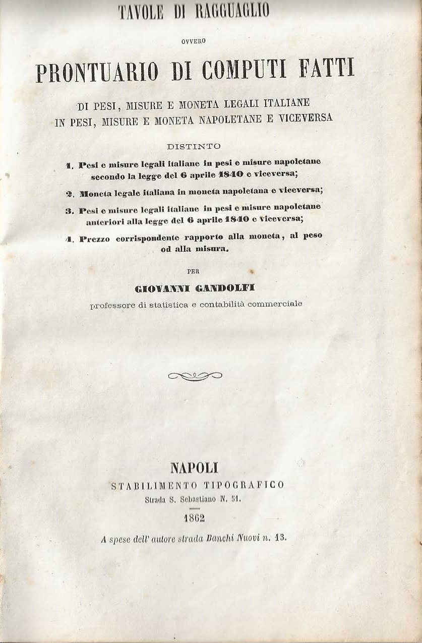 Tavole di Ragguaglio ovvero Prontuario di Computi Fatti