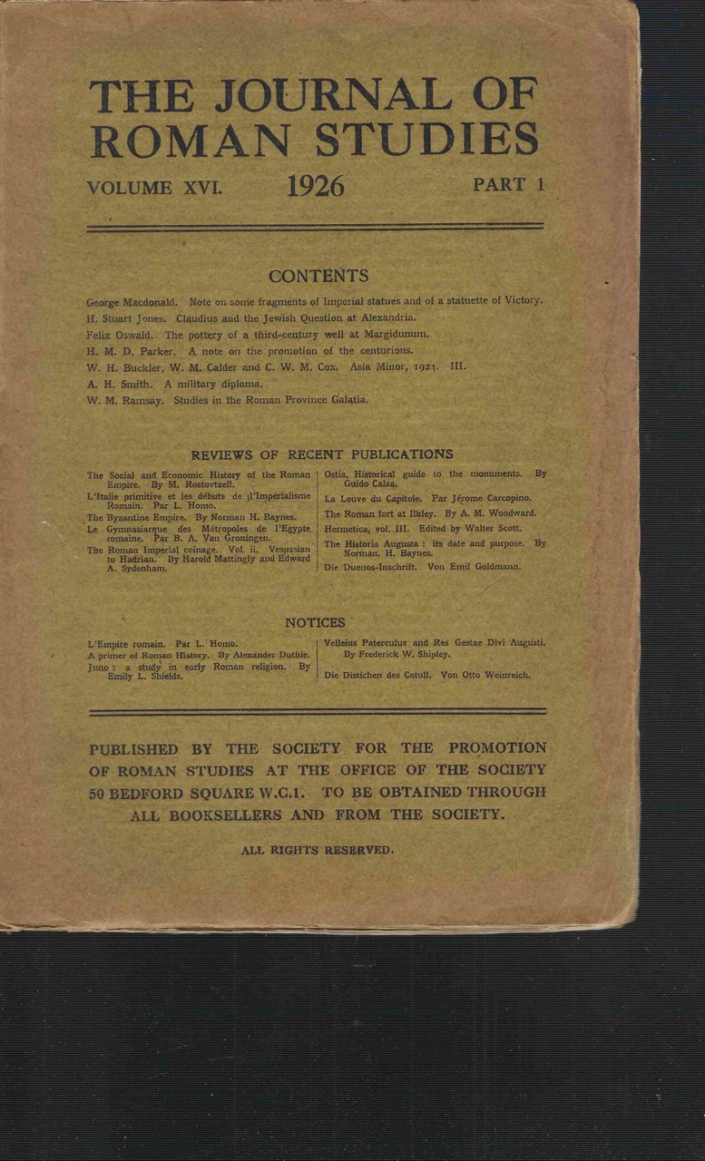 The Journal of Roman Studies. volume XVI . 1926 . …