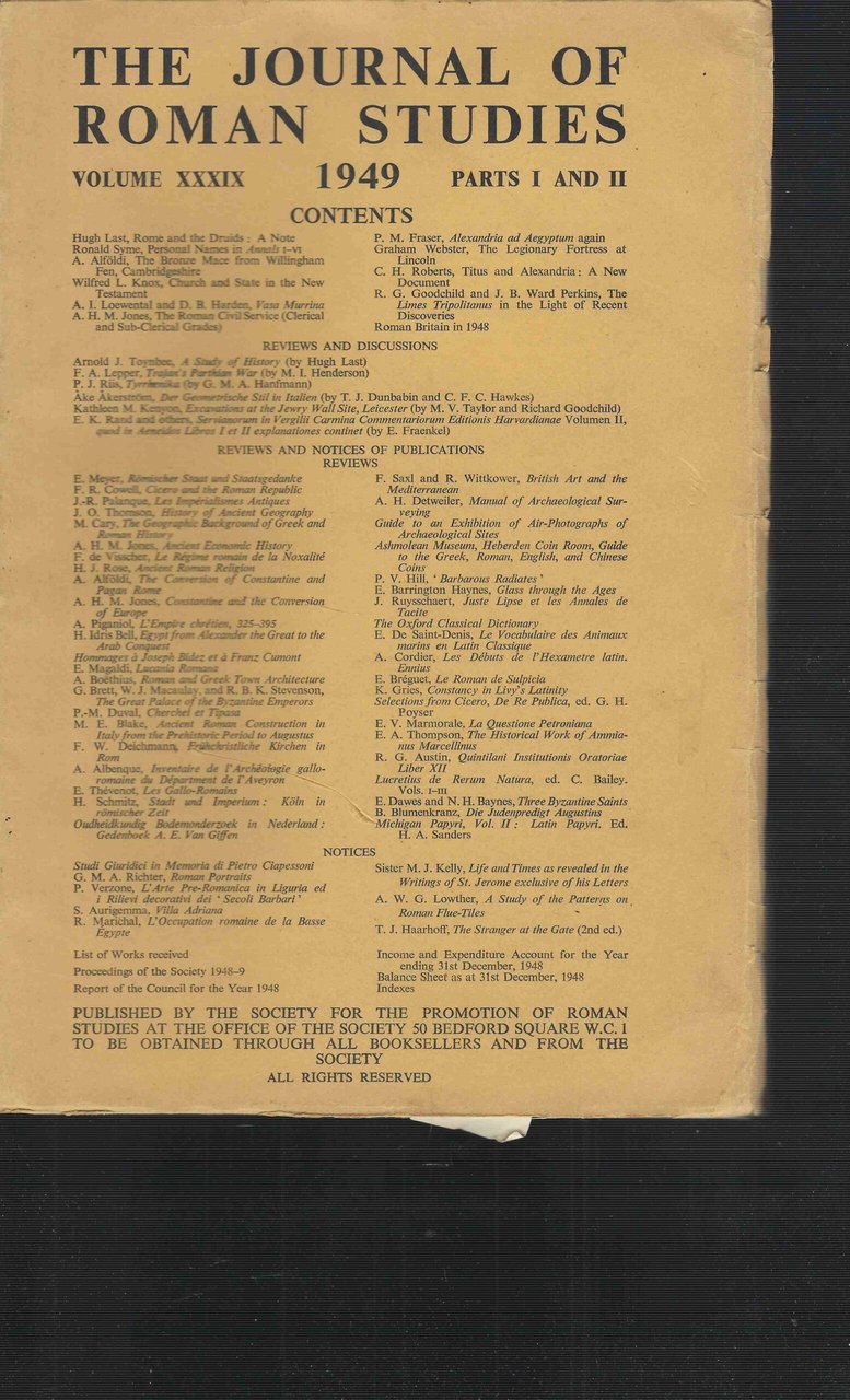 The Journal of Roman Studies. Volume XXXIX . 1949 . … | Immagine principale