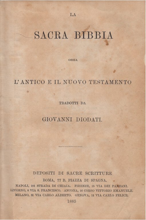 La Sacra Bibbia ossia l'Antico e il Nuovo Testamento tradotti da Giovanni  Diodati : Diodati, Giovanni: : Libri