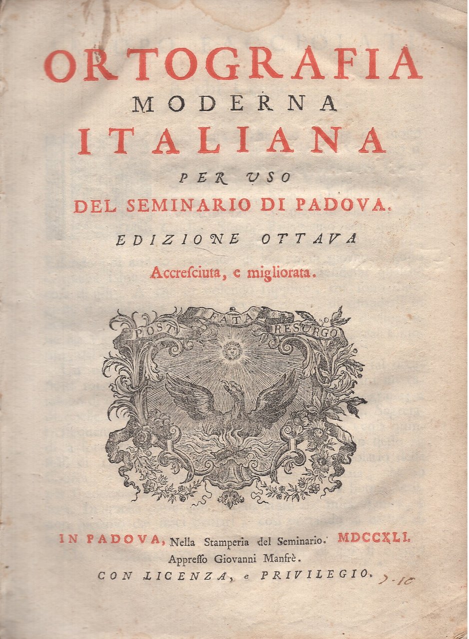 Ortografia moderna italiana per uso del seminario di Padova