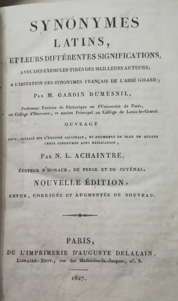 Synonymes latins, et leurs differentes significations