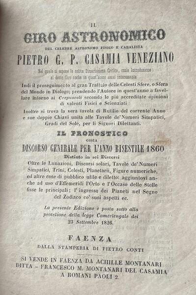 Il giro astronomico del celebre astronomo, fisico e cabalista Pietro …