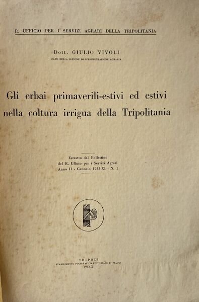 Gli erbai primaverili estivi nella coltura irrigua della Tripolitania