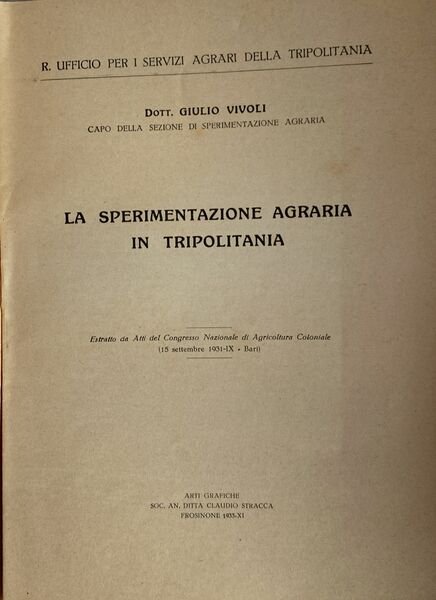 La sperimentazione agraria in Tripolitania