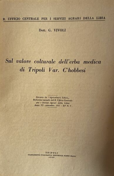 Sul valore colturale dell'erba medica di tripoli Var. C'hobbesi