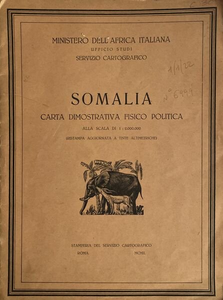 Somalia. Carta dimostrativa fisico politica ristampa