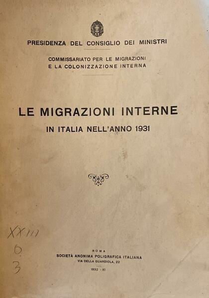 Le migrazioni interne in Italia nell'anno 1930