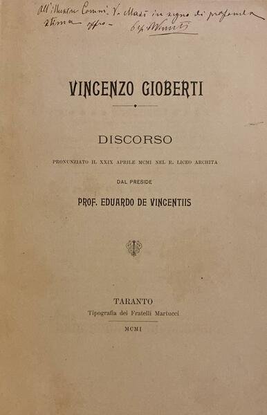 Vincenzo Gioberti. Discorso pronunciato il 29 aprile nel regio liceo …