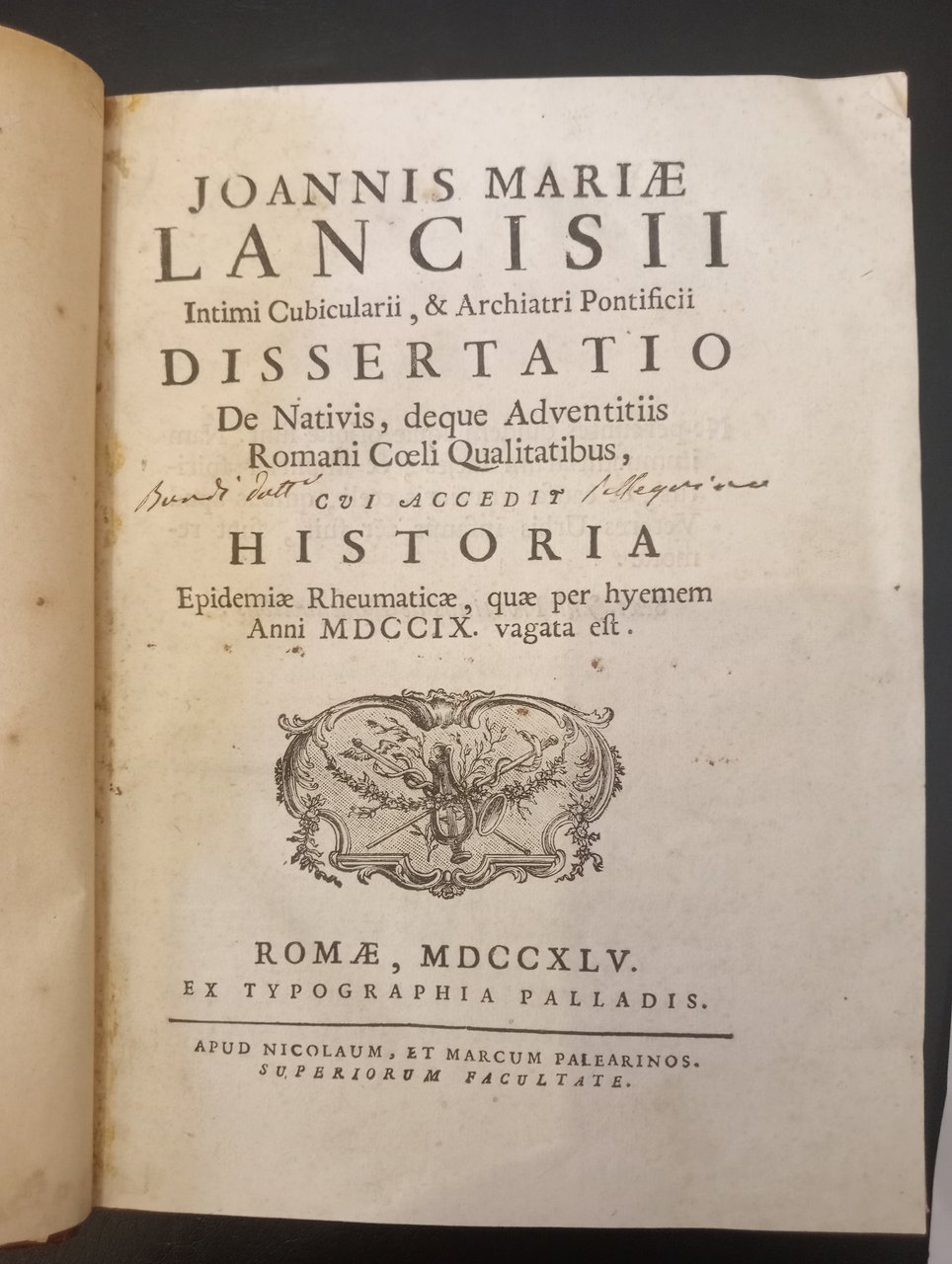 Joannis Mariae Lancisii Dissertatio de nativis, deque adventitiis romani coeli …