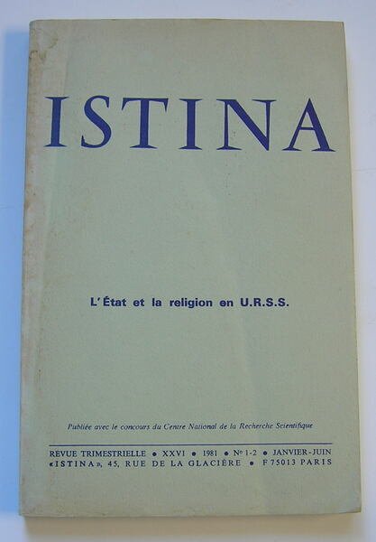 "L'état et la religion en U.R.S.S." In: 'Istina : Revue …