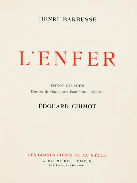L'Enfer. Edition définitive illustrée de vingt-quatre eaux-fortes par Edouard Chimot. | Immagine principale