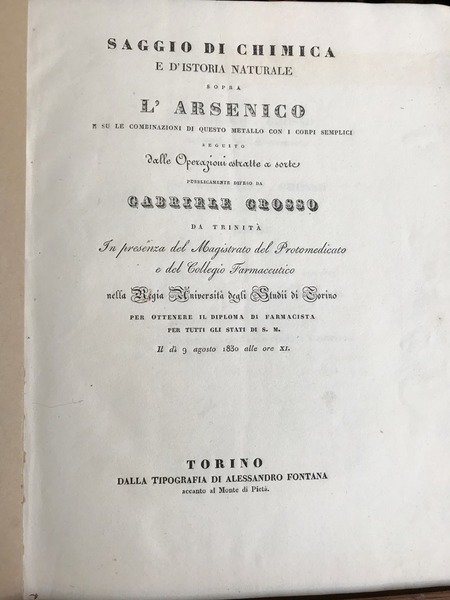 SAGGIO DI CHIMICA E D' ISTORIA NATURALE SOPRA L' ARSENICO …