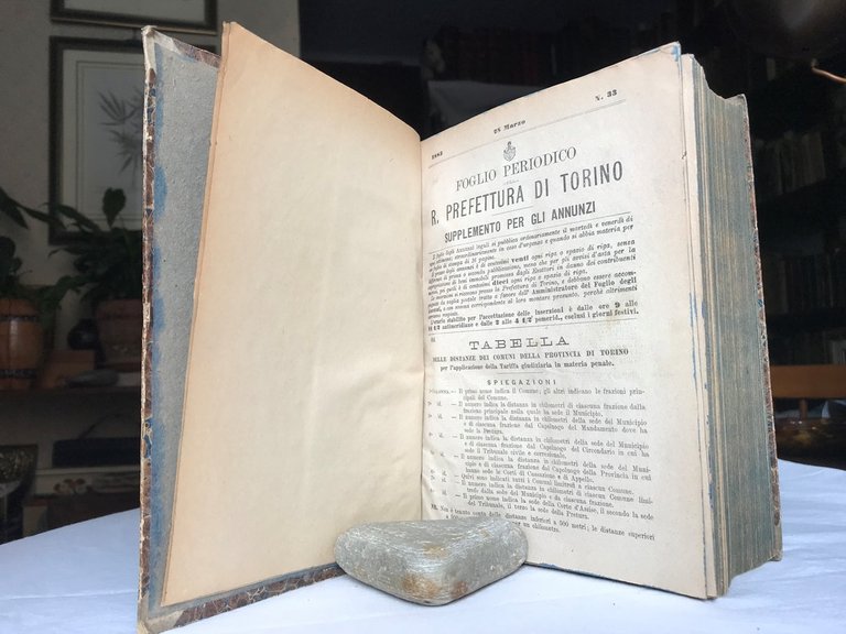 FOGLIO PERIODICO DELLA REGIA PREFETTURA DI TORINO ANNO 1885