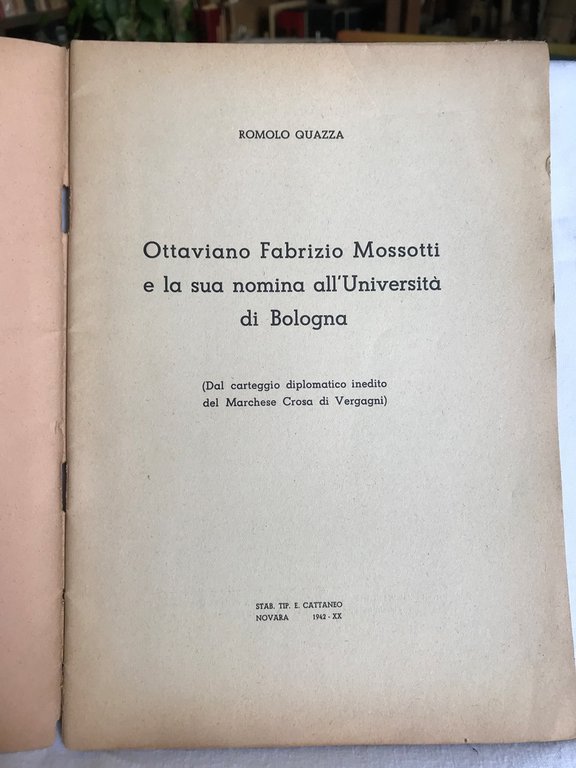 OTTAVIANO FABRIZIO MOSSOTTI e la sua nomina all'Universit di Bologna …