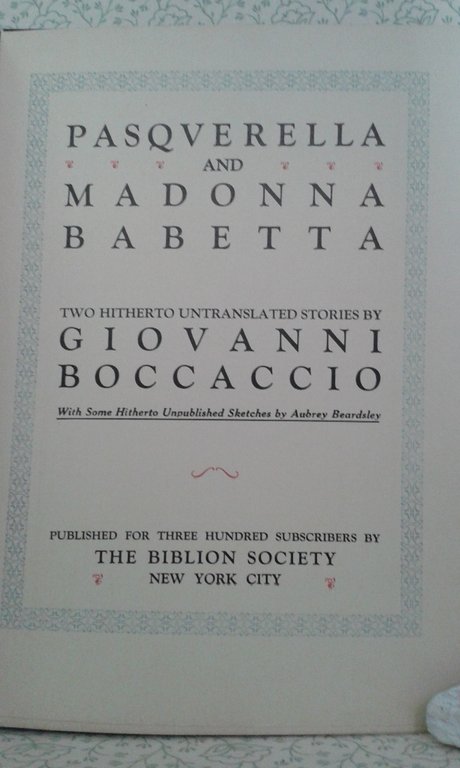 PASQUARELLA AND MADONNA BABETTA. Two hitherto untraslated stories by Giovanni …