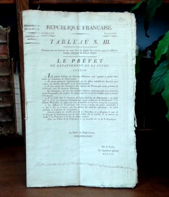 Republique Franaise. Tableau N III. CONSCRITS QUI ONT DESERTES EN …