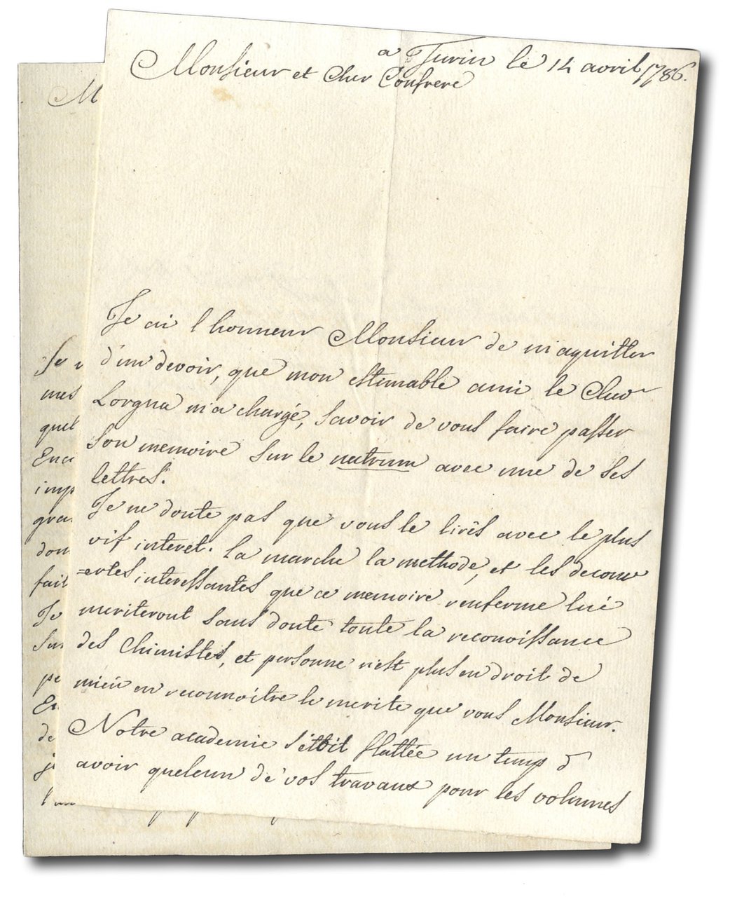 2 lettere autografe firmate “Morozzo” entrambe indirizzate all’autore della “Nouvelle …