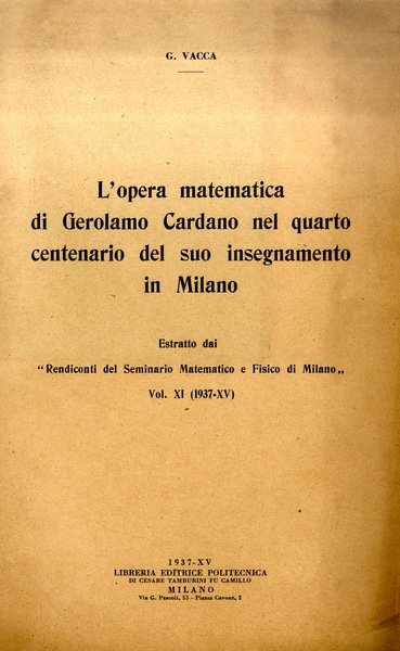 L'opera matematica di Gerolamo Cardano nel quarto centenario del suo …