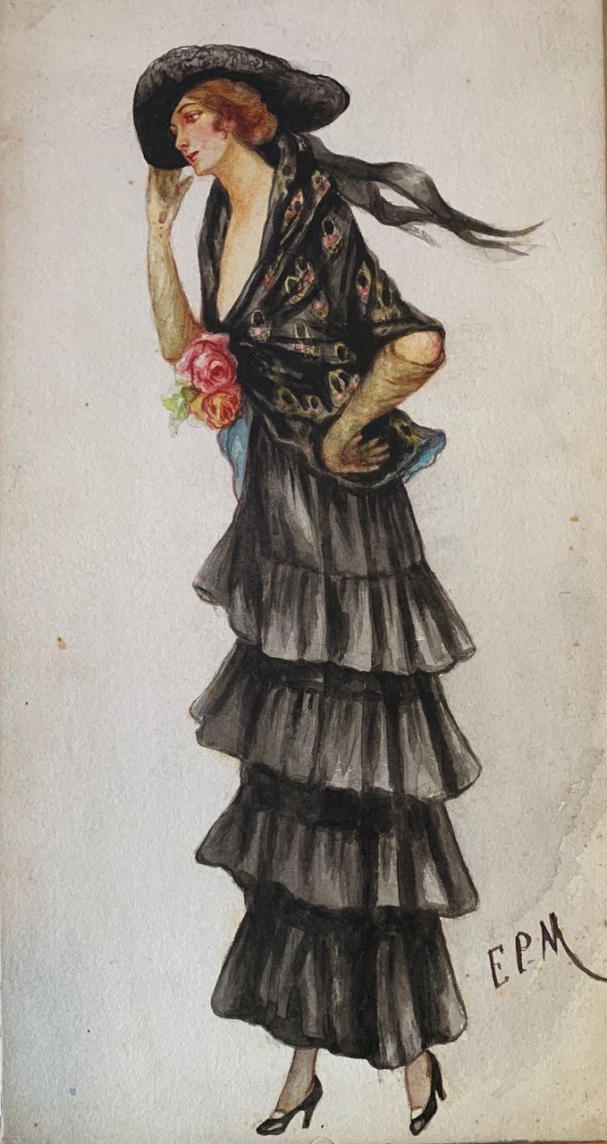 Acquerello originale su cartoncino inizi '900 firmato E.P.M.