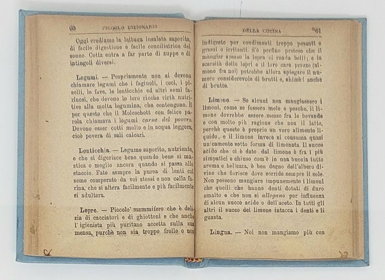 Almanacco igienico popolare. Anno decimosettimo 1882. Piccolo dizionario della cucina.