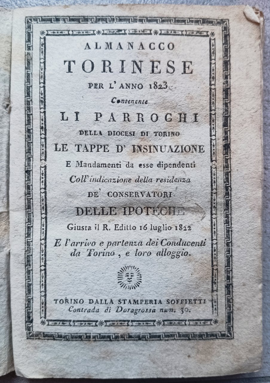 Almanacco torinese per l'anno 1823... | Immagine principale