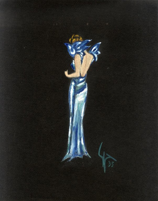 Alta Moda 1935, 2 bozzetti di abiti da sera, per …