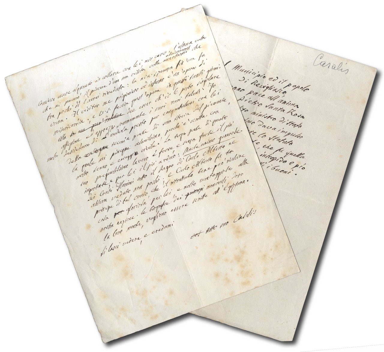 Assieme di lettera autografa firmata, foglio di appunti e necrologio …