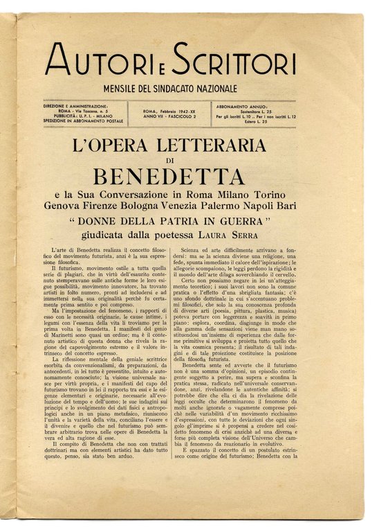 Autori e scrittori. Mensile del Sindacato Nazionale.&amp;nbsp;