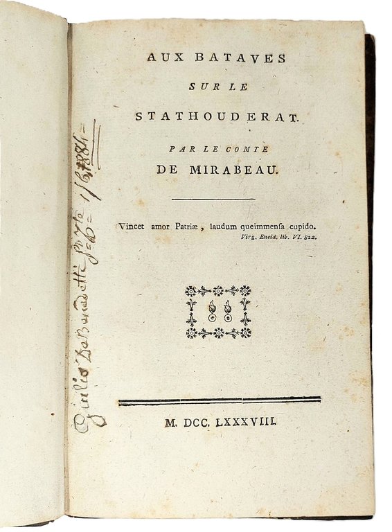 Aux Bataves sur le Stathouderat par le comte de Mirabeau. | Immagine Gallery 3