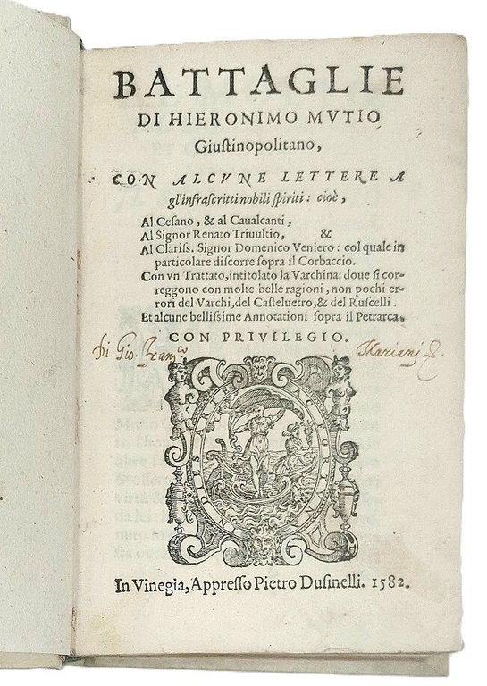 Battaglie di Hieronimo Mutio Giustinopolitano con alcune lettere a gl'infrascritti … | Immagine Gallery 1