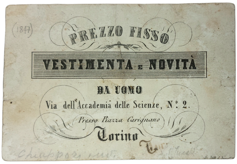 Biglietto pubblicitario - Veduta di Piazza Castello.