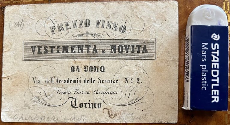 Biglietto pubblicitario - Veduta di Piazza Castello.