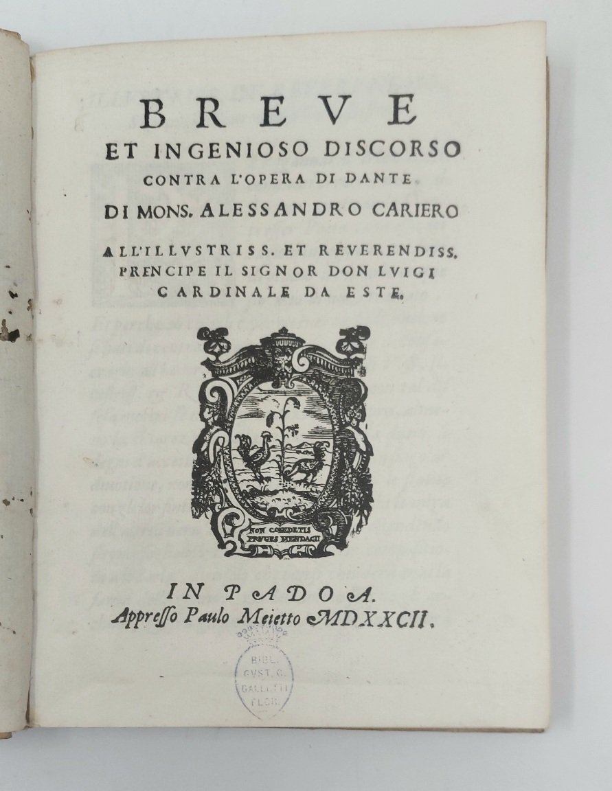 Breve et ingenioso discorso contra l'opera di Dante all'illustriss. et …