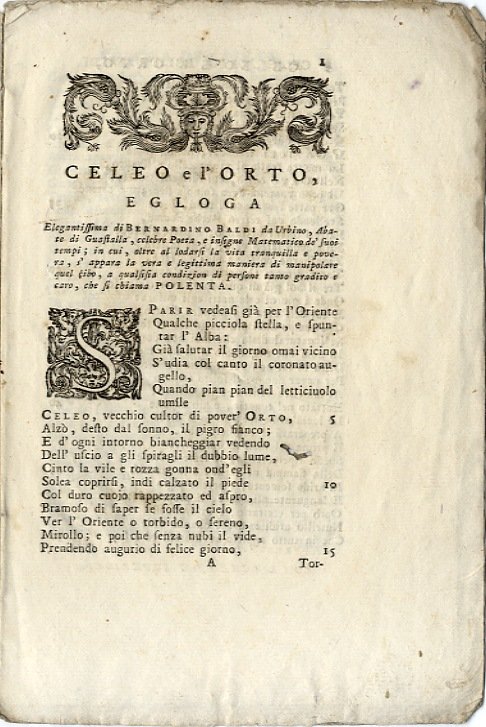 Celeo e l'orto. Egloga elegantissima&amp;nbsp;di Bernardino Baldi da Utino, Abate …