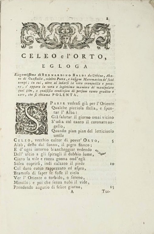 Celeo e l'orto. Egloga elegantissima&amp;nbsp;di Bernardino Baldi da Utino, Abate …