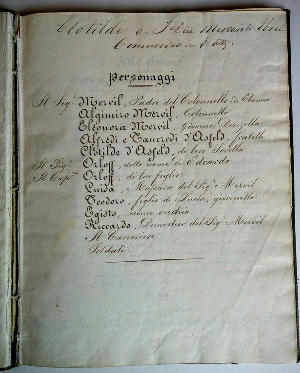 CLOTILDE o i due mercanti ebrei. Commedia in 4 atti.