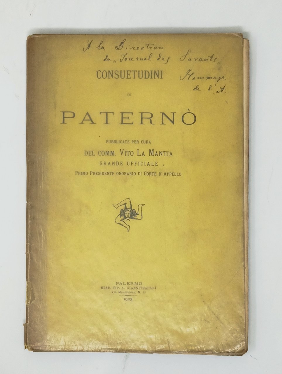 Consuetudini di Patern&amp;ograve;. Pubblicate per cura dell comm. Vito La … | Immagine principale