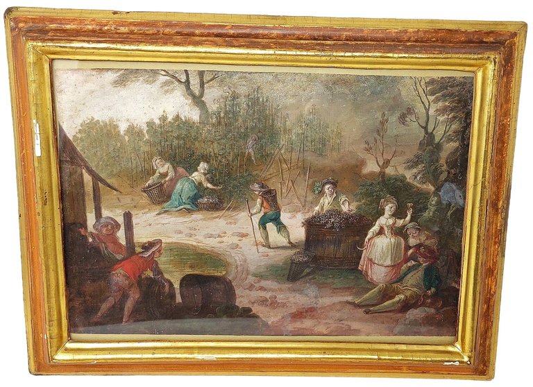 COPPIA DI ACQUERELLI: Vendemmia e mietitura, non firmati.