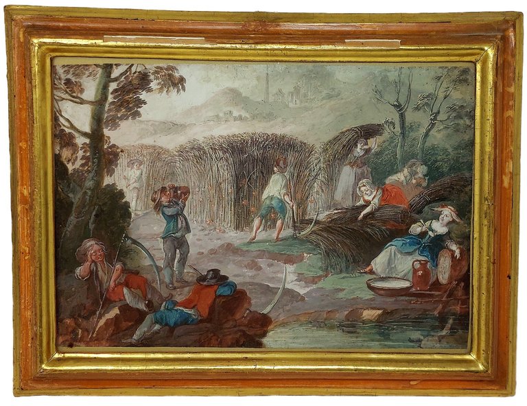 COPPIA DI ACQUERELLI: Vendemmia e mietitura, non firmati.