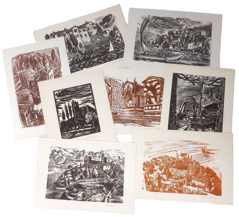 Corenno Plinio.&amp;nbsp;Collezione di 12 xilografie originali, ciascuna firmata dall'autore. | Immagine Gallery 1