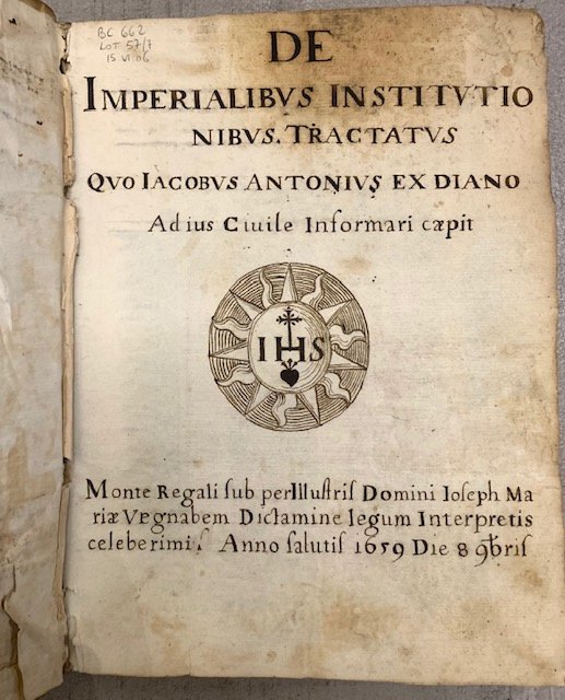 De Imperialibus Institutionibus Tractatus quo Iacobus Antonius ex Diano ad …
