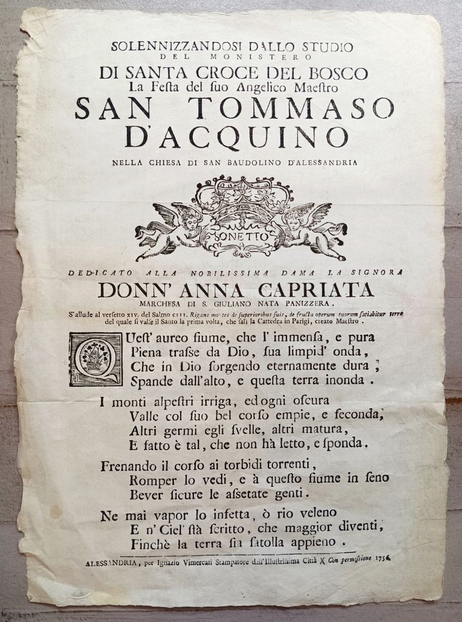 Dedicato alla nobilissima dama la Signora DONN'ANNA CAPRIATA Marchesa di …