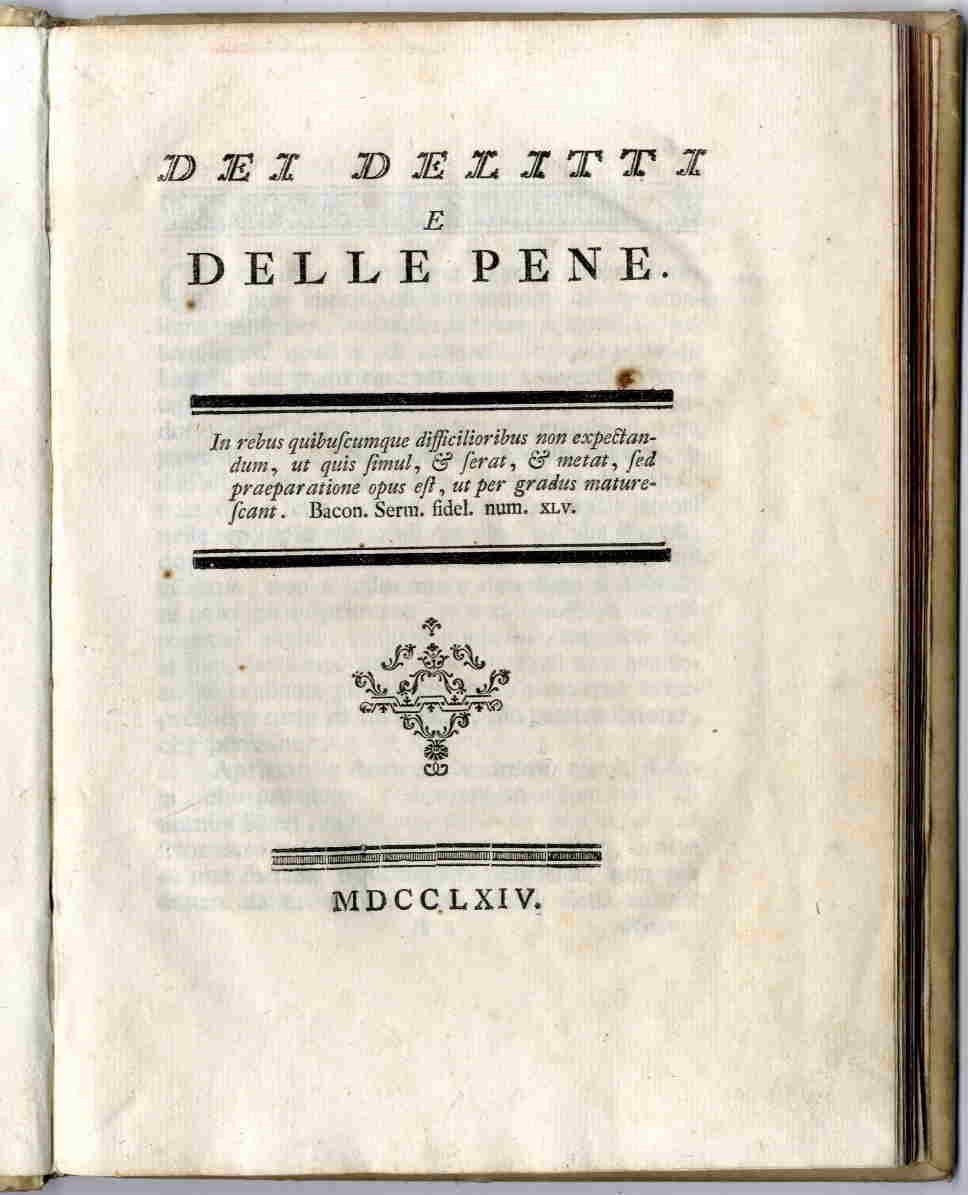 Dei delitti e delle pene. MDCCLXIV.
