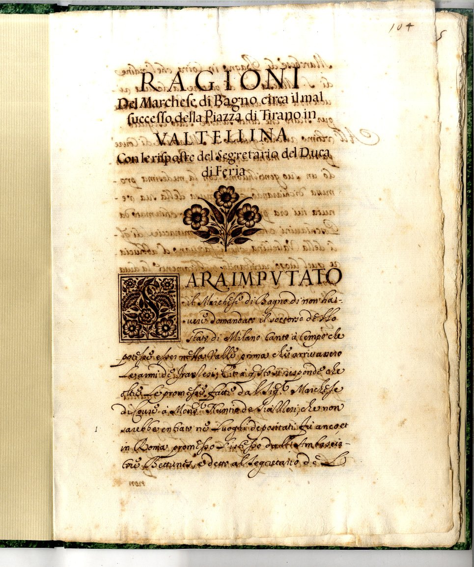 Ragioni del Marchese di Bagno circa il mal successo della …