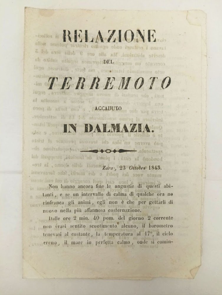 DEL TERREMOTO ACCADUTO IN DALMAZIA