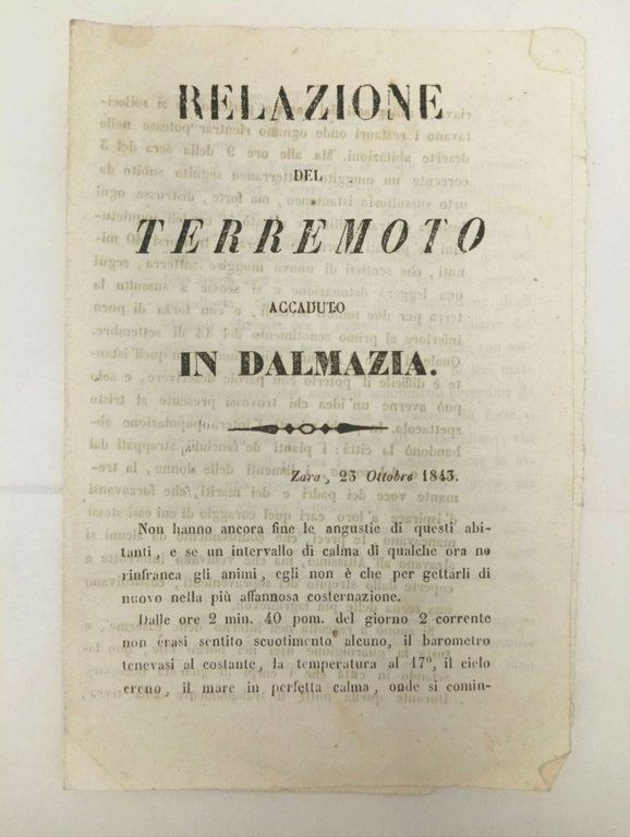 DEL TERREMOTO ACCADUTO IN DALMAZIA