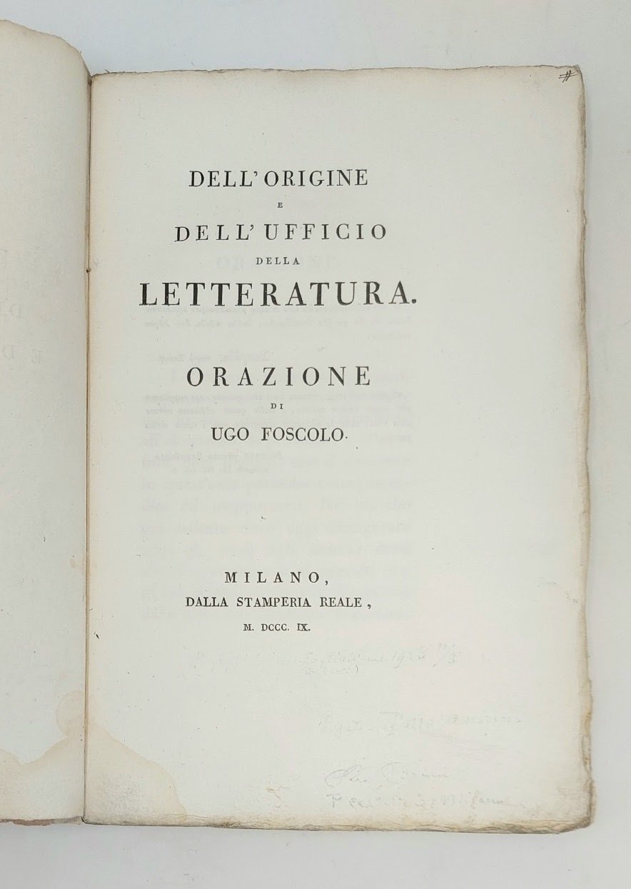 Dell'origine e dell'ufficio della letteratura. Orazione. 